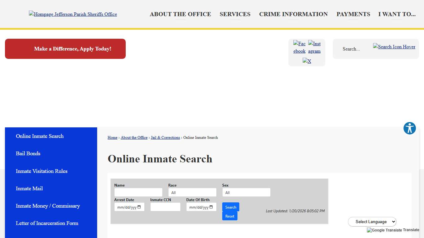 Online Inmate Search | Jefferson Parish Sheriff, LA - Official Website